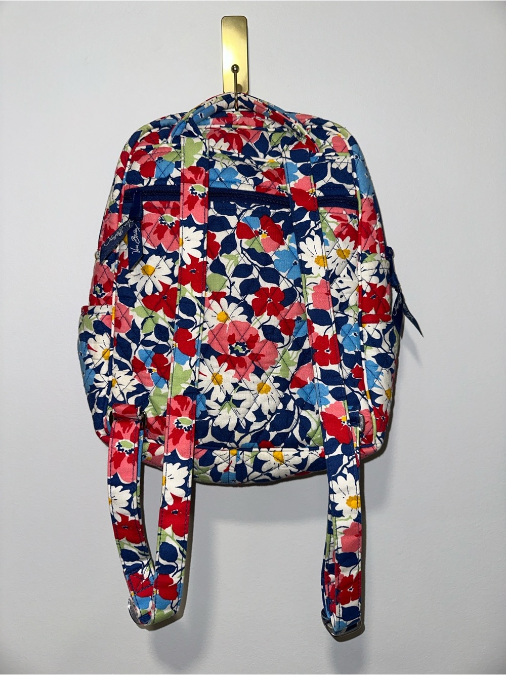 Vera Bradley Summer Cottage Blue White Multi Floral Quilted Small Backpack - Picture 2 of 8